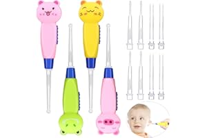 Amycute 4 PCS Cuillère de Nettoyant Oreille Lumineux, Cure Oreille, Cuillère de Nettoyage de Nettoyage avec Lumière Cuillère Creuser Outil de Soins de L'oreille pour Enfant Adulte (Couleur Aléatoire)