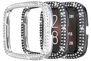 Miimall [2 Pezzi Compatibile con Fitbit Versa 2 Custodia, Strass Glitter Cover Cover Cover Protettiva Antiurto Antigraffio Bling Corning,Protezione Paraurti per Fitbit Versa 2 – Nero + Argento