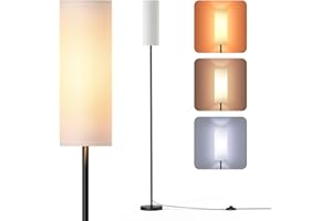 Homuserr Lampara de Pie, Moderna Lampara de Pie Salon con 3 Temperaturas de Color, Lámpara con Bombilla E27, Lampara Lectura con Pantalla Textil y Interruptor de Pie Para Dormitorio, Oficina(Blanco)