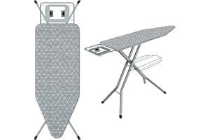 TEENO Table à Repasser Pliable 120 x 45 cm,pour Centrale Vapeur,Verrouillage Sécurisé,7 Réglages De Hauteur, Housse en Coton 100%,Support De Fer Intégré,Universel pour La Maison/La Laverie(Gris)