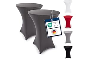 ‎BLUMTAL Blumtal Stehtisch Hussen Ø 80 – 85 cm 2er Set - Oeko-TEX zertifizierte Stretch Hussen Stehtische - waschmaschinenfester Überzug Bistrotisch - Stehtischhussen mit Fußverstärkung rund Anthrazit