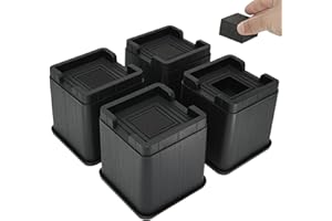 aspeike 4 Inch Square Bed Furniture Risers with 1 inch/2.54 cm Deep Hole 10 cm Heavy Duty Stackable Lifts for Couch, Chair, Desk, and Sofa - Bed Blocks - Max Load 2,200lbs /1,000kg-4P-Black