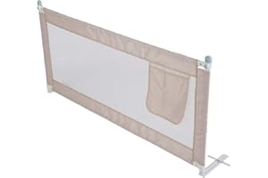 Dhouse Bed Guard 180x80CM Bed Rail Foldable and Adjustable Bed Rail for Protecting Your Children Toddler Bed Guard Adjustable Height Anti-Fall Bed Guard(Beige)