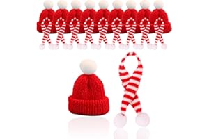 EODKSE 20er Pack Mini Weihnachtsmützen und Schals, Strickmützen-Set für Weinflaschen, Puppenhäuser und Weihnachtsfeiern - Klein, Aber fein im Nikolaus-Look!