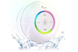 Leicke DJ Roxxx Impermeable Sonido estéreo inalámbrico altavoz ducha Bluetooth, MP3 Altavoz,Extra Bass,Lector microSD, Radio Obra, 8h de Música,Altavoz baño, movil, incluye ventosa, altavoces blancos
