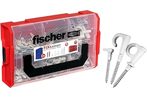 fischer FixTainer DuoPower + EasyHook + śruba Torx, zestaw składający się z różnych haczyków, kołków DuoPower, zaślepek i śrub, elastyczne haki śrubowe do montażu w wielu materiałach budowlanych, 228