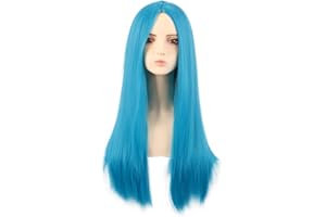 MapofBeauty 28 Pollice/70 cm Monochrom Lungo Lisci Parrucche Alto-temperatura fibra Ordinario Parrucche (Ciano Blu)