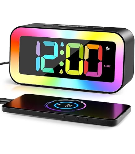 Réveil Numérique LED RGB - Alarme Extra Forte 95 DB - Veilleuse RGB - Port USB Charge - Pour Dormeurs Profonds - 8