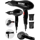 Steiner Alman 3800 Watt Profesyonel Sa&ccedil; Kurutma Makinesi F&ouml;n Makinesi Ac Motor Ms-9001 Siyah + 2 Adet Başlık