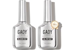 GAOY Set di top coat e base coat, 16 ml, 2 pezzi top coat glassy e combinazione di fondotinta No Wipe per smalto gel UV fotopolimerizzabile
