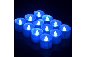 PChero Velas de té LED con temporizador, 12 piezas Batería incluida Velas Sin llama Parpadeo Tealight para cumpleaños Boda Fiesta Fecha Decoración del hogar - Azul