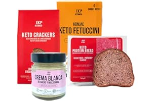 KETONICO Pack Degustación Keto (Fetuccini Pasta Konjac, Crackers, Pan Proteico, Crema de Cacao y Macadamia)