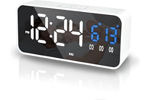 Lafocuse Réveil Numérique LED avec Température et Date, Grand Reveil Matin 25 Musique, 3 Alarmes, Luminosité Réglable, Snooze, 2 Port USB, Jour de la Semaine, Horloge Numérique Chevet Chambre, Blanc