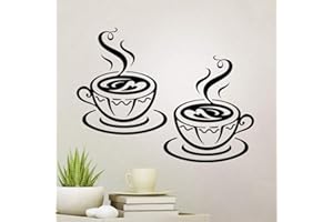 WALL4STICKERS Lot de 2 stickers muraux de cuisine en vinyle pour décoration de carrelage de café - Pour la maison, le bureau, la maison, le transfert de citations - Pochoirs - Accessoires muraux DIY doux - Motif