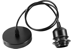 Niviy Suspension Luminaire E27 Douille Ampoule avec Cable de 100 cm E27 Porte Lampe Suspension Douille e27 avec Fixation Plafonnier Accessoire Suspension Noir pour Cuisine Bar Café 1pcs