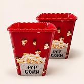Poomy 2&rsquo;li Popcorn Kovası, Kırmızı Plastik Mısır Kovası Seti, Sinema Gecesi Atıştırmalık Sunum Kabı, Dalgalı Kenar Tasarımlı,