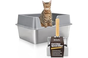 WUBUSHAN Lettiera gatto acciaio inox, Stainless steel litter box, Lettiera gatto aperta, Toilette per gatti, Lettiera gatto xxl, Bordo alto, Non si Attacca ai Residui, Non Attira Gli Odori, Facile da Pulire