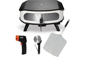 ‎COZZE Cozze® 17" Pizzaofen mit drehbarem Stein & LED + Geschenkset mit Pizzaschaufel, Thermometer & Pizzaschneider | Komplettes Pizzaerlebnis