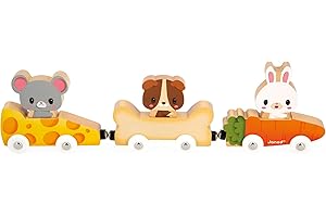 Janod Zwierzęta domowe drewniane zwierzę samochód pociąg push and go zestaw do zabawy - wiek 18 miesięcy - 3 lata - J03315