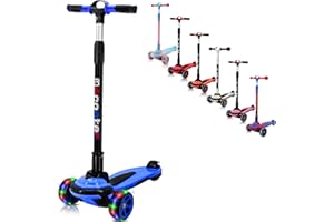 SIMEIQI 3 Wheels Kids Scooter for 5+ Years Old Boys Girls Teenager Foldable 4 Adjustable Handlebar from 32" - 40" Wide Flashing LED Wheels