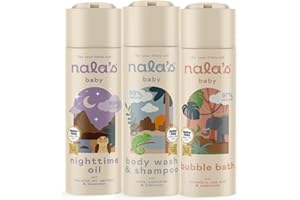 Nala's Baby Bath-Time Bundle | Contains Body Wash & Shampoo, Nighttime Oil, Bubble Bath | Award-winning | Dermatologically-tested and Paediatrician-approved | Vegan | Nalas Baby