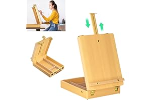 ROYALSWILL Wooden Table Box Easel with Drawer, Table Easel Desk Top Easel, Adjustable Beechwood Storage Sketch Box Easels, Portable Folding Artist Easel Wood Tabletop Easel for Artists, Painting and Drawing