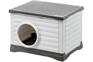 Ferplast - Caseta para Perros y Gatos Exterior - Conejera - Plástico Reciclado Resistente - PETVILLA 60, 54 x 43 x h 38,5 cm