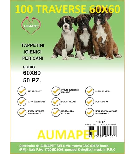 100 Tappetini Igienici Assorbenti Per Cani 60x60 Cm - 6 Strati, Assorbimento Rapido, Antiodore