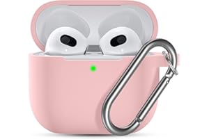 Ouwegaga Cover per Airpods 3, Silicone Custodia per Airpods Terza Generazione 2021, Protezione Completa del Corpo Cover Compatìbile con Apple Airpods 3 Case Cover, con Moschettone, Rosa