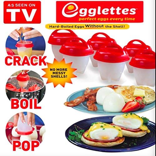Egglettes, Egg Cooker Hard & Soft Maker, No Shell, BPA Free, Non Stick Silicone, Poacher, Boiled, Steamer, AS SEEN ON TV