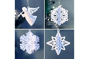 BETESSIN 4 Stück Weihnachten Stanzschablonen für 3D Weihnachtsanhänger zum Basteln - inkl. Engel, Schneeflocken, Blumen und Weihnachtsstern Mustern Stanzformen Prägeschablone Metall