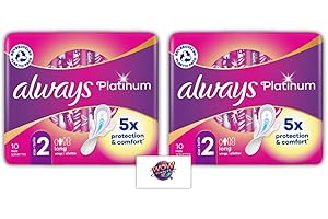 WOW BUNDLES Platinum Sanitary Pads with Wings, Long Size 2 | 5X Comfort & Protection | Soft Wings, 3D LeakGuard & OdourLock | Bundle of 2 (10 Pads Each, 20 Total) - Alway