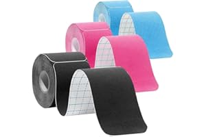 ANAMPION Kinesiotapes Vorgeschnitten(3 Rollen,5cm*5m)Kinesiologie Tape wasserfestes Physio Tape und Sporttape für den Sport für Knie Schulter und Ellenbogen Muskelstraffende Bänder(Schwarz+Blau+Rosa)