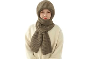 RXLLDOLY Integrated Ear Protection Windproof Cap Scarf, Knitting Thickening Hat with Scarf Attached, 2 in 1 Mask Scarf Knitted Hat, Winter Warm Knitted Hat Scarf