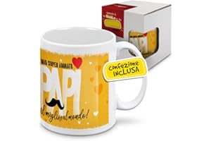 EVENUE Tazza Regalo Festa del Papà, Idee Regali Compleanno, Originale ed Utile dai Figli, Mug Grande in Ceramica da Colazione o Portapenne Personalizzato con Illustrazione Al Mio Super Adorato Papi