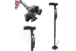 EasyVibe 4 Prongs Anti-slip Adjustable Walking Sticks for Women & Men, 10-Level Height Telescopic Walking Stick Walking Cane with Wrist Strap, Heavy Duty Walking Aid for Adults & Elderly.