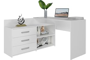 CDF MOLINE - Corner desk with storage - 3 drawers + 2 shelves - 120x50x76 cm - Computer desk
