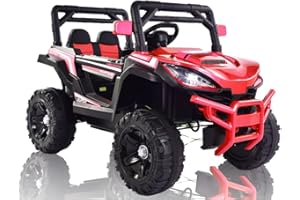 INDALCHESS Coche eléctrico para niños con batería 12V Buggy Todoterreno, Mando a Distancia, 4 Motores, Ruedas de Goma, Asiento Polipiel DE UNA Plaza, Música y Luces (Rojo)
