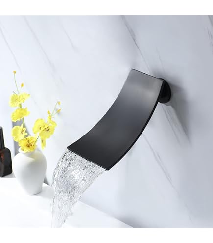 Wandmontage Badewannen Wasserfall-Armatur Schwarz – 2-Griff Hoher Durchfluss, Messing