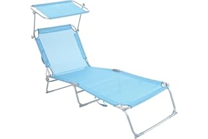 NORDIQ LET'S MAKE HOME NORDIQ - Tumbona Plegable - Tumbona con Parasol – Tumbonas Jardin Exterior Reclinables con Respaldo Ajustable – Tumbonas de Acero 19 mm para Terraza y Piscina - Ligera y Resistente - Turquesa