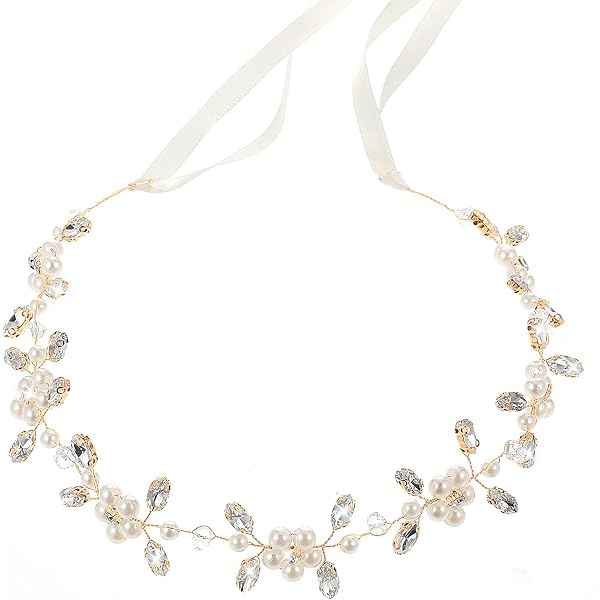 Goldenes Brautschmuck Stirnband Mit Perlen & Strass – Elegant Für Braut & Brautjungfer