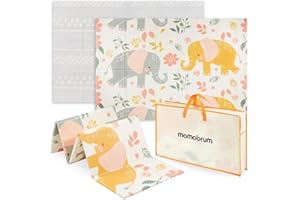 Mamabrum Tappeto Gioco Bambini Pieghevole 180x120x1cm - Tappetino Reversibile in Schiuma XPE per Neonati, Motivo Elefanti/Grigio - Antiscivolo, Antibatterico, Impermeabile con Borsa Trasporto