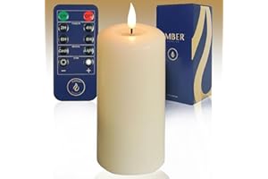 Ember Candles™ 15cm Signature Ivory LED Flickering Battery Candle – 100% Real Wax, Ultra-Realistic, Flameless, Hand-Poured Design, 6-Hour Timer for Safe Indoor Use (with Remote Control)