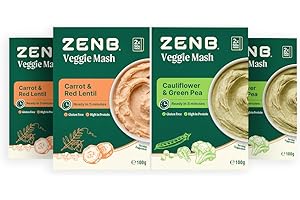 ZENB Veggie Mash Variety Pack - 100% Gluten-Free & Vegan, Vegetable Side - High in Protein & Source of Fibre - 2 Flavours; 2 x Carrot & Red Lentil, 2 x Cauliflower & Green Pea (4x100g)