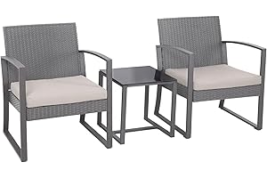 ‎SVITA SVITA LOIS L Poly Rattan Sitzgruppe Gartenmöbel Metall-Garnitur Balkonmöbel Tisch Sessel (LOIS L Grau)