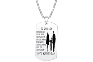 YOTHIWAD To My Son Dog Tag Pendant Necklace Inspirational Words Engraved Birthday Graduation Gift for Son from mum Dad