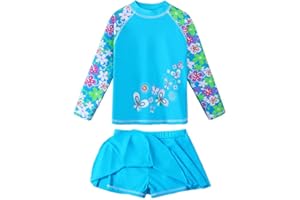 ZNYUNE Kids Girls UPF 50+ UV Sun Protection Rash Guard Swimsuit Long Sleeves Flower Summer Swimming Beach Costume