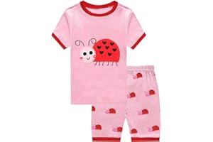 Eulla Girls' Short Unicorn Pyjamas for Children, Cotton Pyjamas, Trousers and Tops
