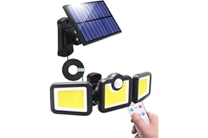 EAGEEN Luz Solar Exterior con Sensor de Movimiento Luces 171 LED Lampara de Aplique con Mando a Distancia, IP65 Impermeable 3 Modos, Iluminación para Jardin, Terraza, Pergolas, Patio, Garaje