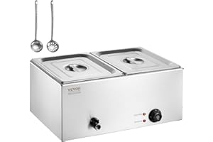 VEVOR kommerzieller Speisenwärmer 2 x 9L Speisebehälter, elektrische Warmhalteplatte, Edelstahl Buffetwärmer, 1200 W Buffetbehälter Arbeitsplatte, Buffet-Bain-Marie, 30–85 °C Temperaturregelung